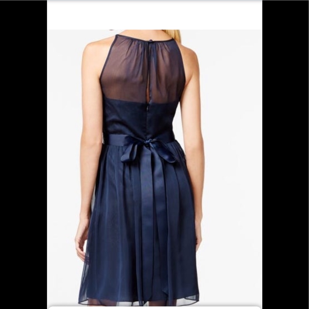 Adrianna Papell Navy Blue Sheer Back Midi Dress